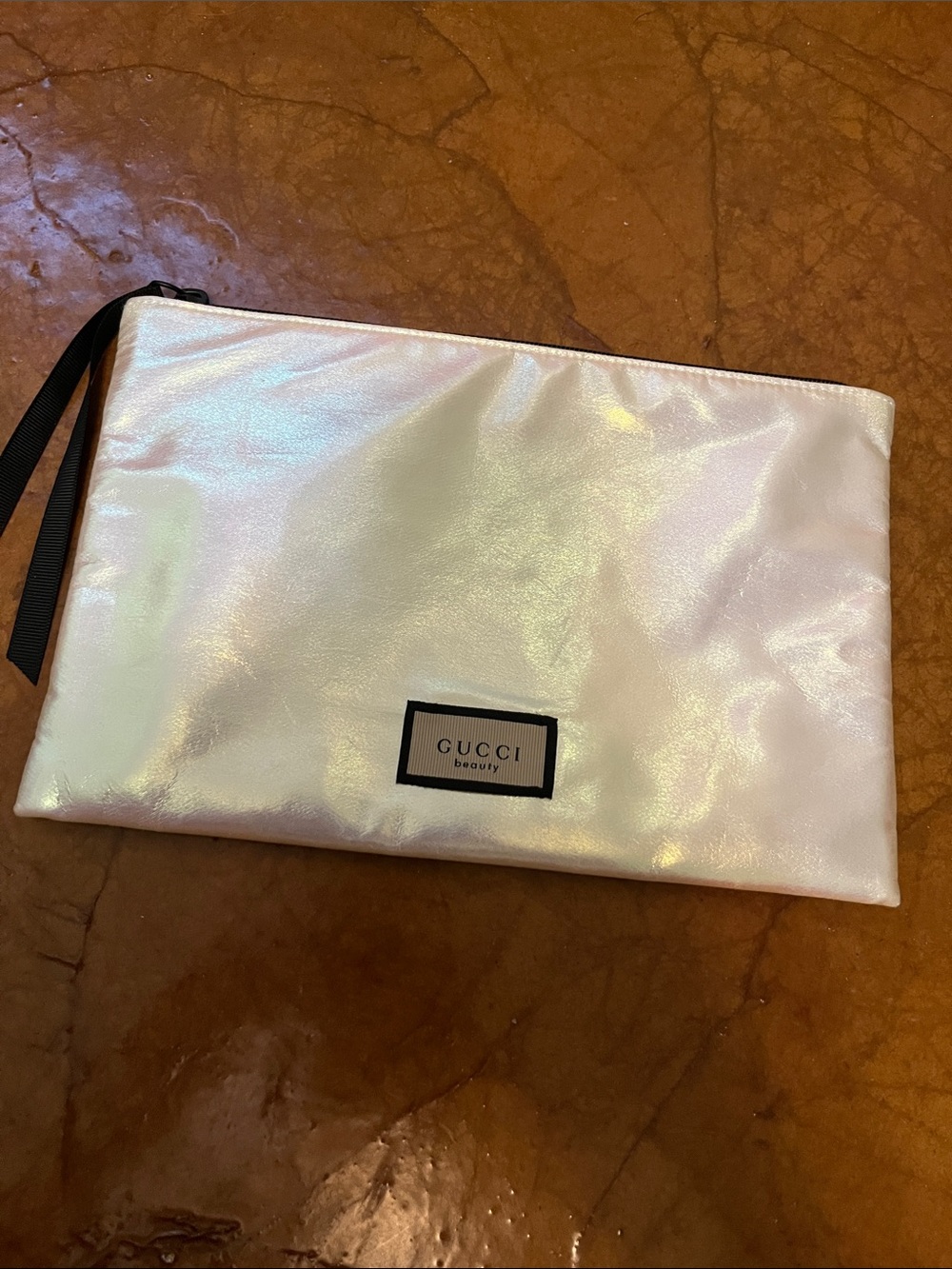 Gucci Iridescent Cosmetic Pouch - White with Black Trim